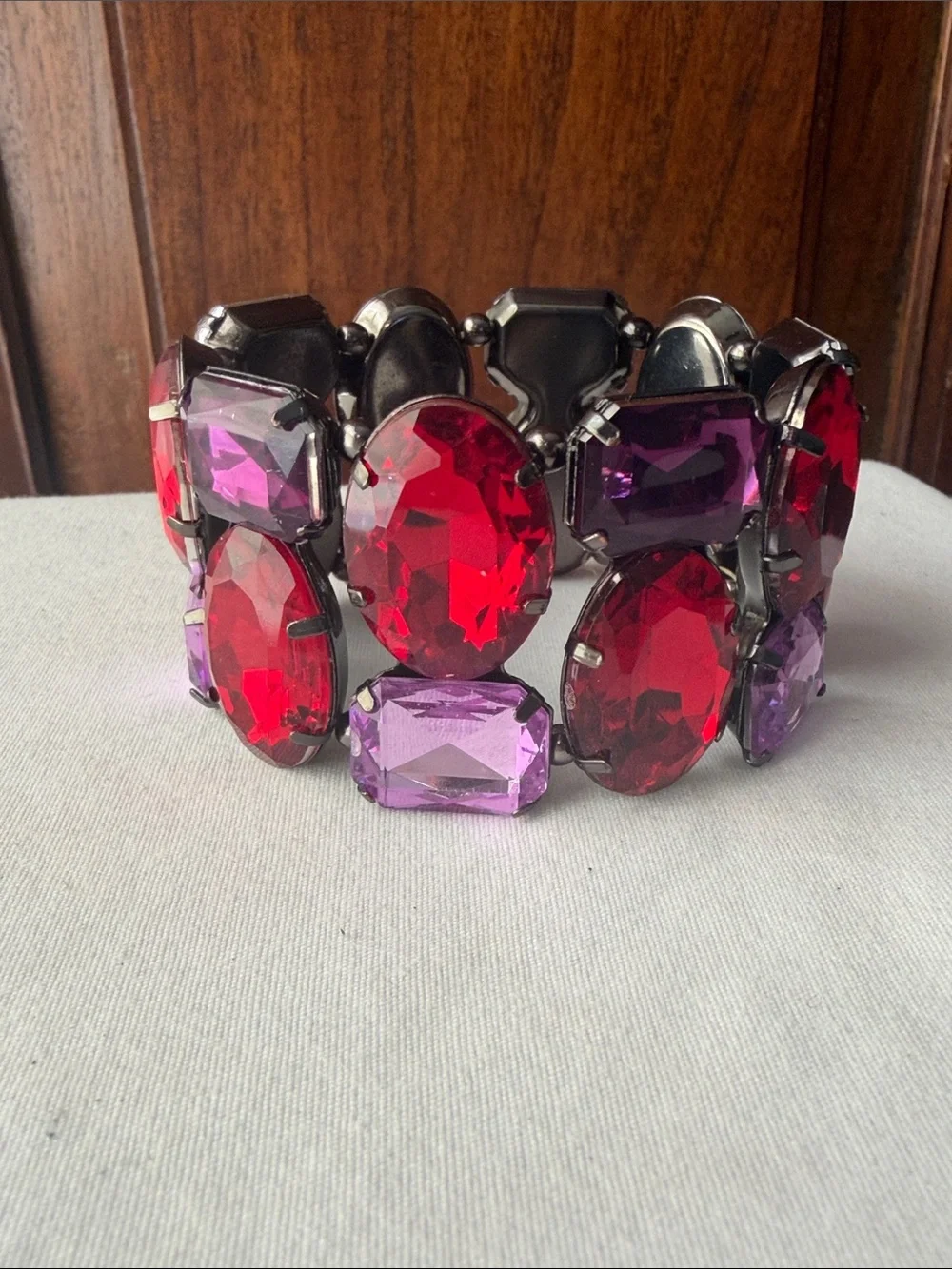 Red Purple Faceted Crystal Statement Stretch Bracelet Chunky Oversized